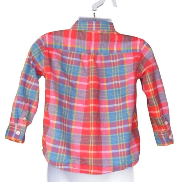 JANIE & JACK Shirt, 18-24mo, Red/blue Plaid Button down, Tab Sleeves, Cotton - Picture 5 of 8
